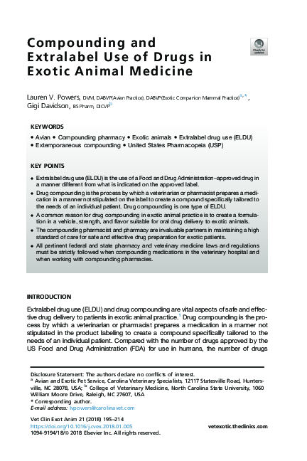 (PDF) Compounding and Extralabel Use of Drugs in Exotic Animal Medicine