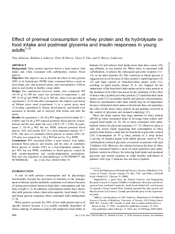 (PDF) Effect of premeal consumption of whey protein and its hydrolysate ...