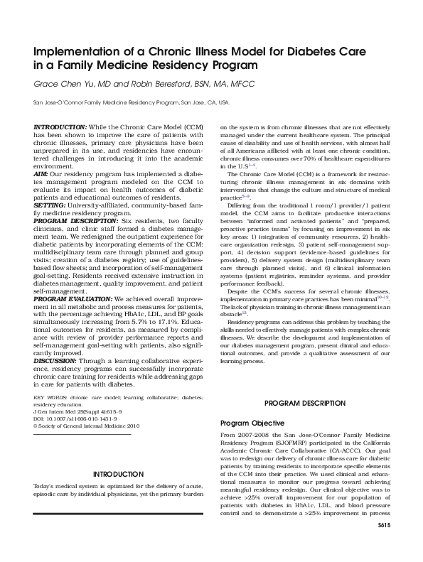 (PDF) Implementation of a Chronic Illness Model for Diabetes Care in a ...