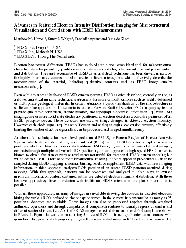 (PDF) Advances in Scattered Electron Intensity Distribution Imaging for ...