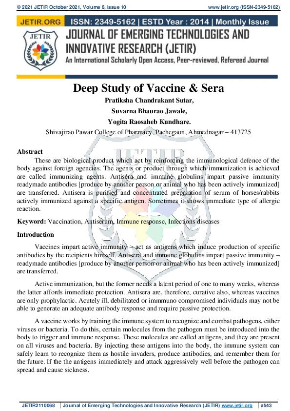 (PDF) Deep Study of Vaccine & Sera