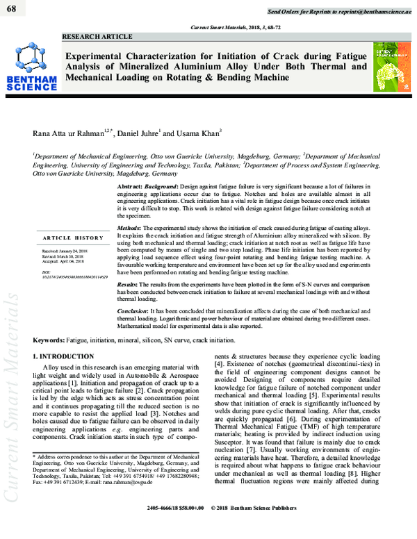 (PDF) Experimental Characterization for Initiation of Crack during ...