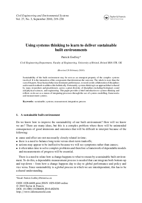 (PDF) Using systems thinking to learn to deliver sustainable built ...