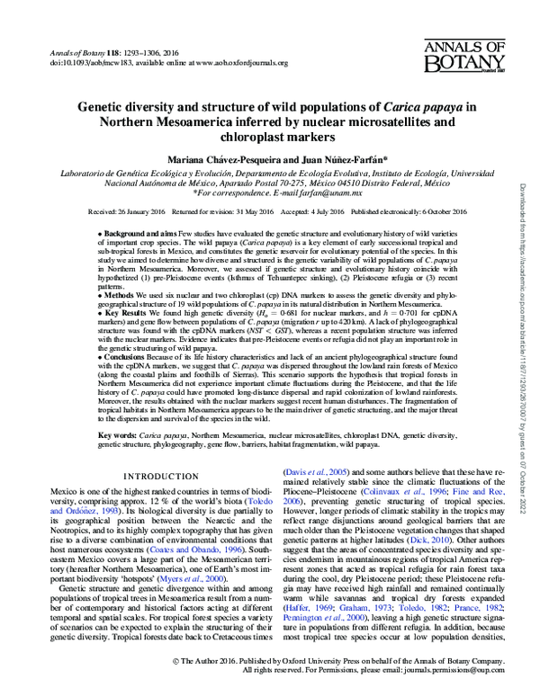 (PDF) Genetic diversity and structure of wild populations ofCarica ...