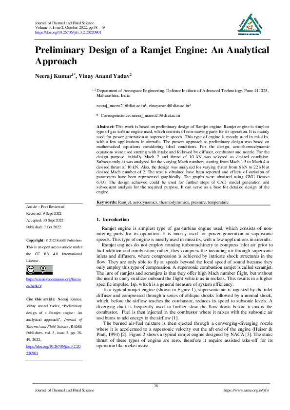 (PDF) Preliminary Design of a Ramjet Engine: An Analytical Approach