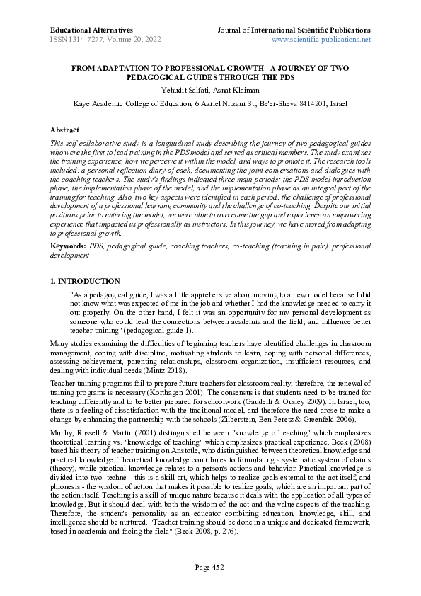 (PDF) FROM ADAPTATION TO PROFESSIONAL GROWTH -A JOURNEY OF TWO ...