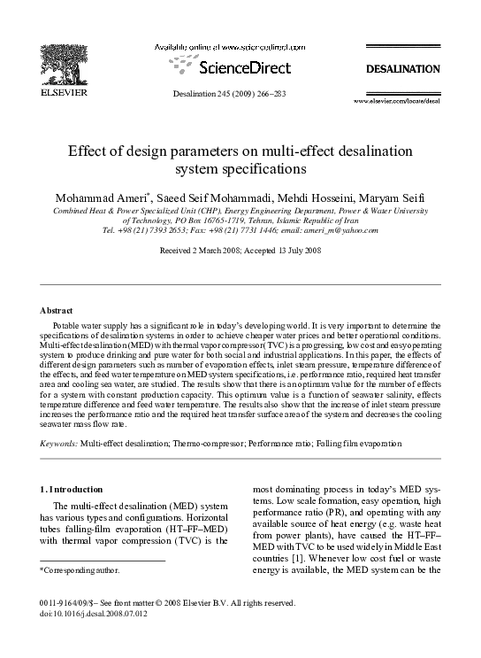 (PDF) Effect of design parameters on multi-effect desalinationsystem ...