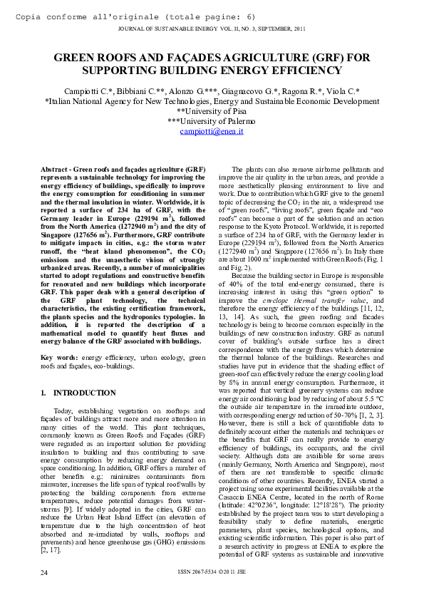 (PDF) Green Roofs and Façades Agriculture (GRF) for Supporting Building ...
