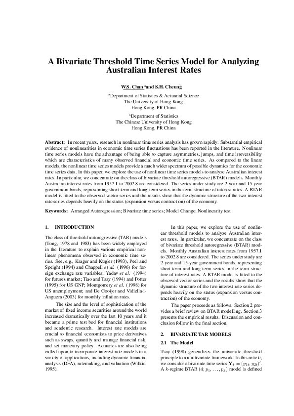 (PDF) A bivariate threshold time series model for analyzing Australian ...
