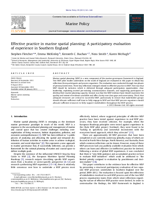 (PDF) Effective practice in marine spatial planning: A participatory ...