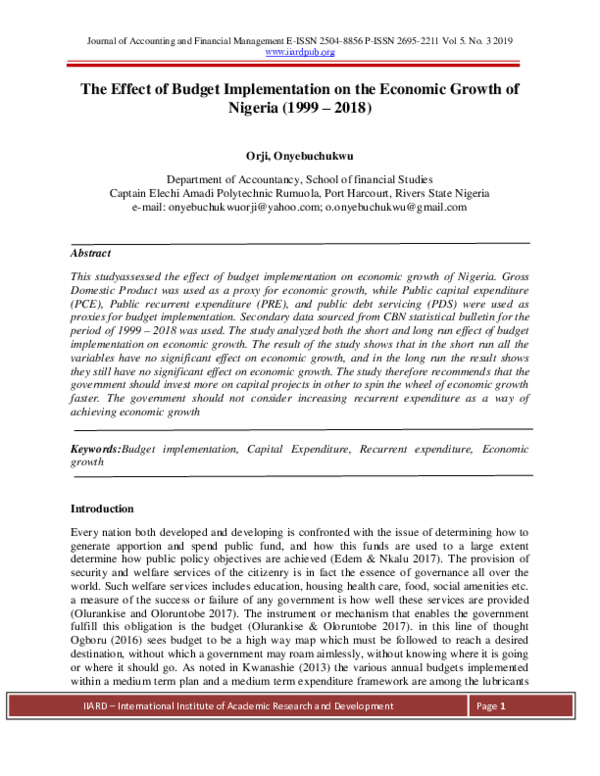 (PDF) The Effect of Budget Implementation on the Economic Growth of ...
