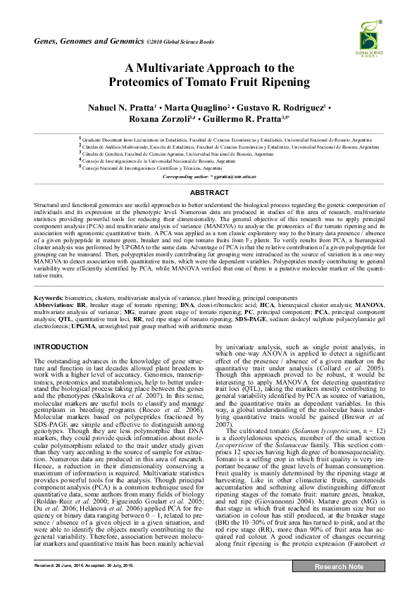 (PDF) A Multivariate Approach to the Proteomics of Tomato Fruit ...