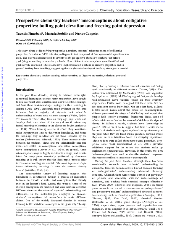 (PDF) Prospective chemistry teachers’ misconceptions about colligative ...