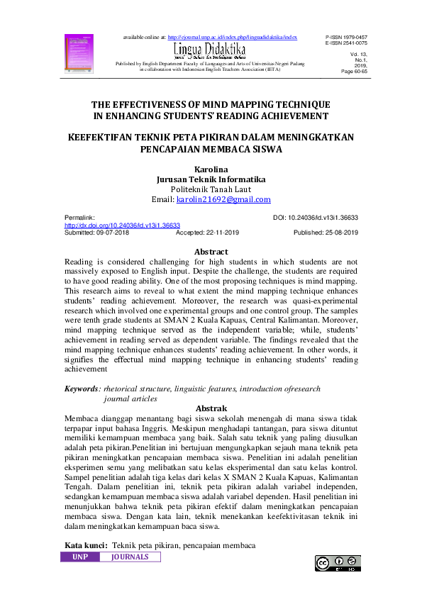 (PDF) The Effectiveness of Mind Mapping Technique in Enhancing Students ...
