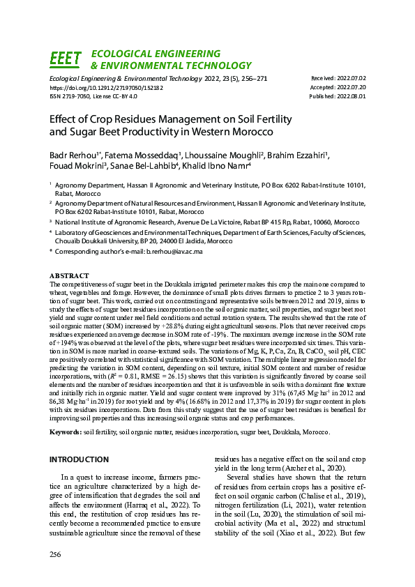 (PDF) Effect of Crop Residues Management on Soil Fertility and Sugar ...