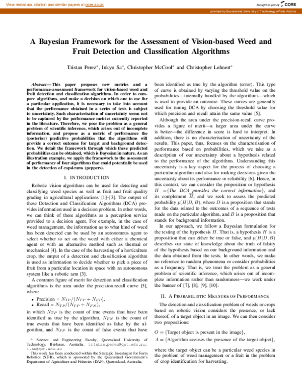 (PDF) A Bayesian framework for the assessment of vision-based weed and ...