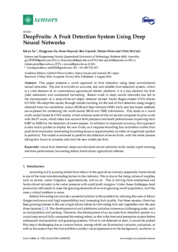 (PDF) DeepFruits: A Fruit Detection System Using Deep Neural Networks