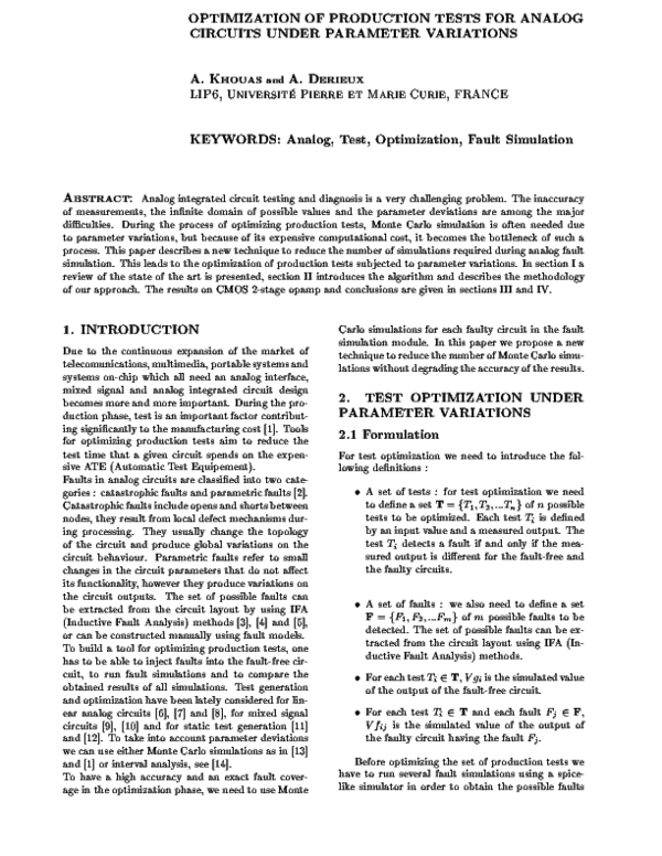 (PDF) Optimization of Production Tests for Analog Circuits under ...