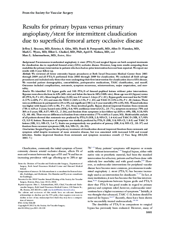 (PDF) Results for primary bypass versus primary angioplasty/stent for ...