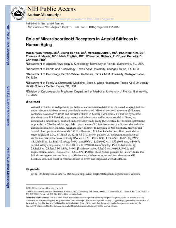 (PDF) Role of mineralocorticoid receptors in arterial stiffness in ...