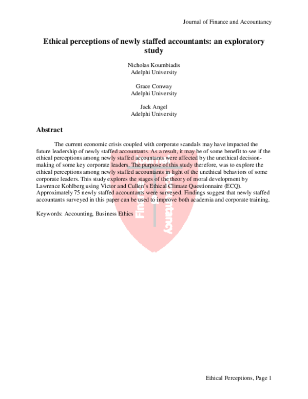 Ethical perceptions of newly staffed accountants: an exploratory study