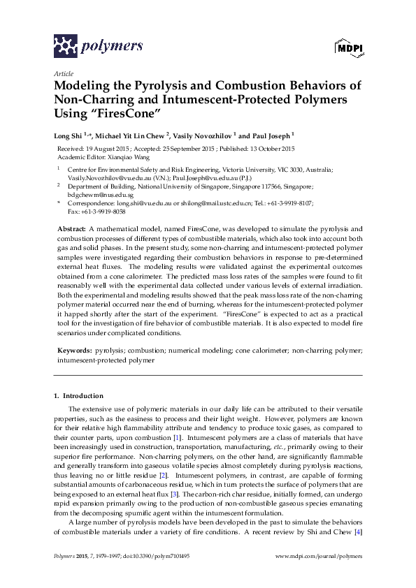 (PDF) Modeling the Pyrolysis and Combustion Behaviors of Non-Charring ...