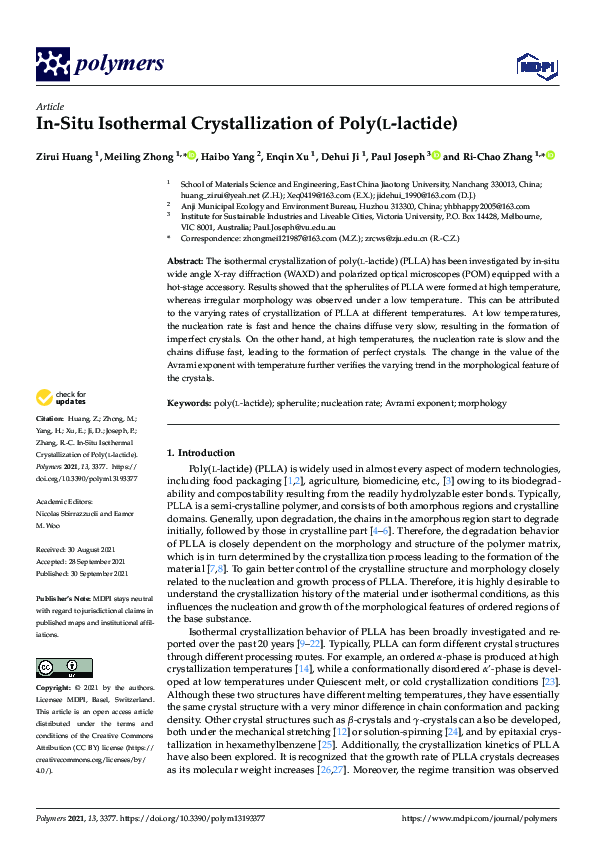 (PDF) In-Situ Isothermal Crystallization of Poly(l-lactide) | Paul ...