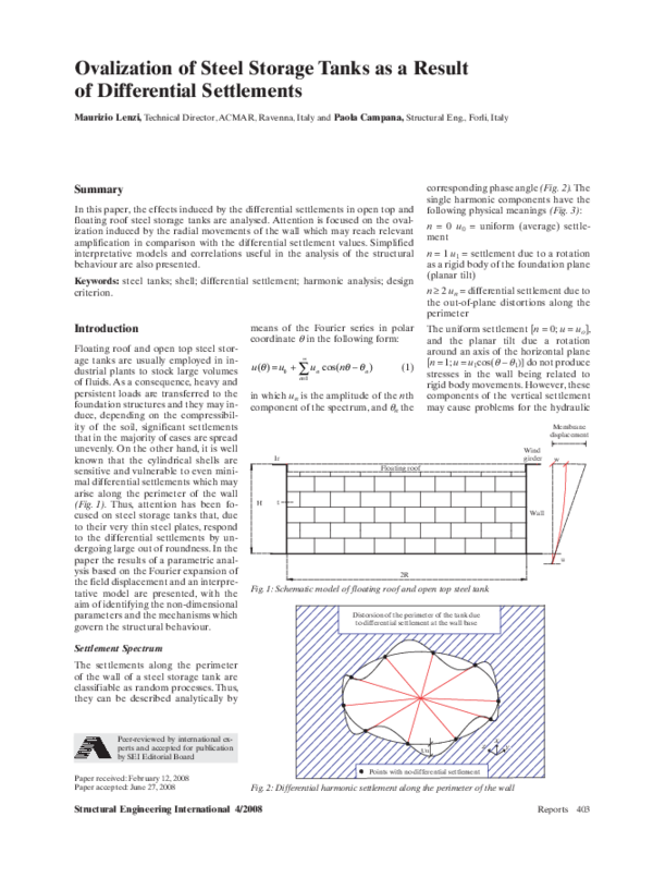 (PDF) Ovalization of Steel Storage Tanks as a Result of Differential ...