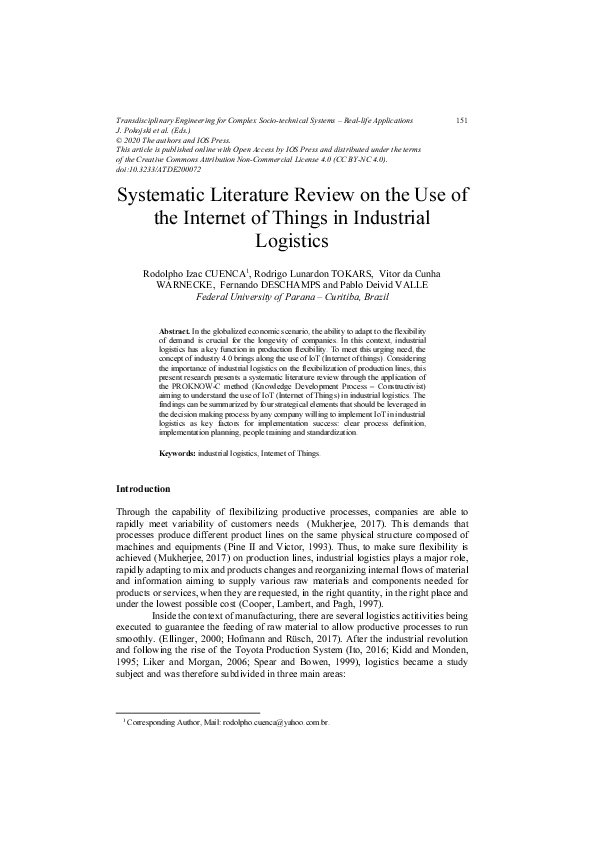 (PDF) Systematic Literature Review on the Use of the Internet of Things ...