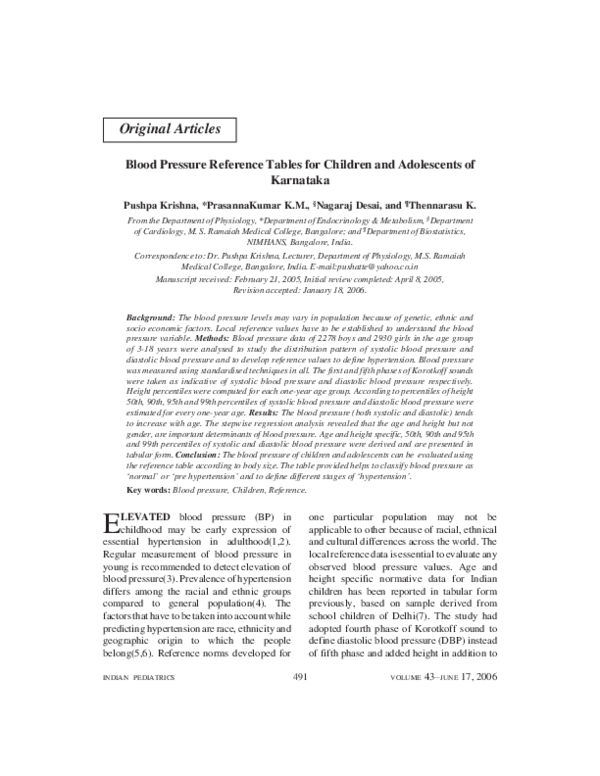 (PDF) Blood pressure reference tables for children and adolescents of ...