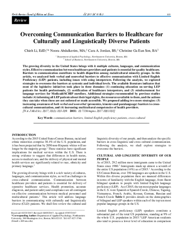 (PDF) Overcoming Communication Barriers to Healthcare for Culturally ...