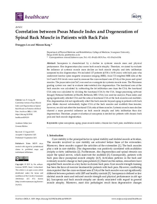 (PDF) Correlation between Psoas Muscle Index and Degeneration of Spinal ...