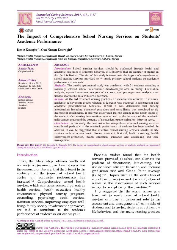 (PDF) The Impact of Comprehensive School Nursing Services on Students ...