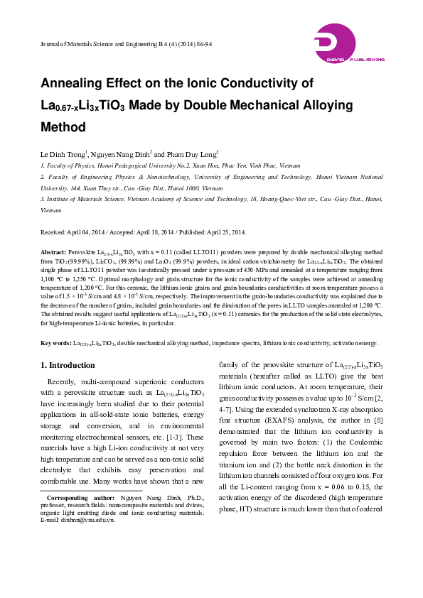 (PDF) Annealing Effect on the Ionic Conductivity of La0.67-xLi3xTiO3 ...