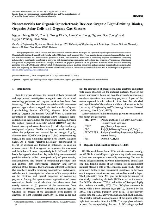 (PDF) Nanomaterials for Organic Optoelectronic Devices: Organic Light ...