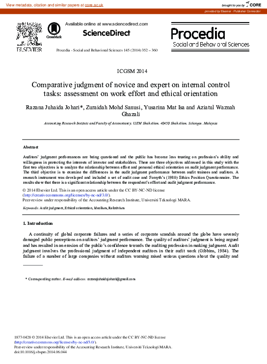 (PDF) Comparative Judgment of Novice and Expert on Internal Control ...