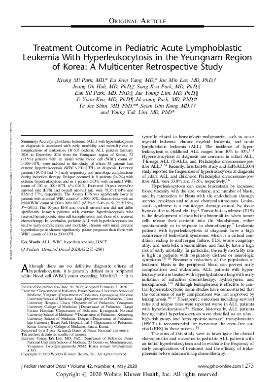 (PDF) Treatment Outcome in Pediatric Acute Lymphoblastic Leukemia With ...