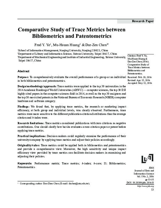 (PDF) Comparative Study of Trace Metrics between Bibliometrics and ...