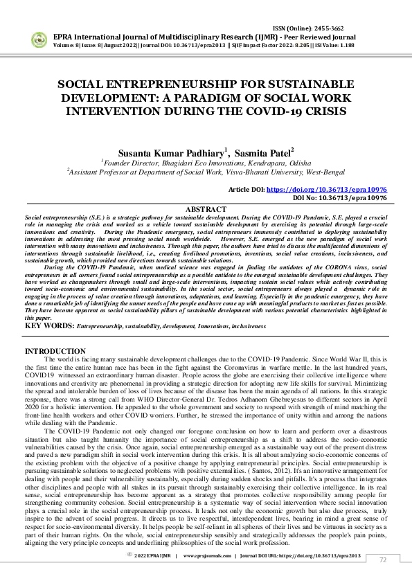 (PDF) Social Entrepreneurship for Sustainable Development: A Paradigm ...