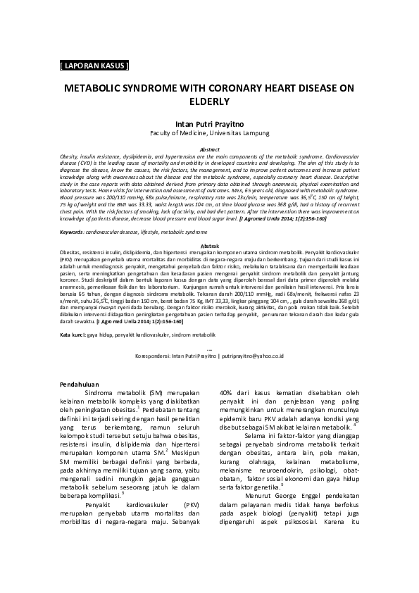 (PDF) Metabolic Syndrome with Coronary Heart Disease on Elderly