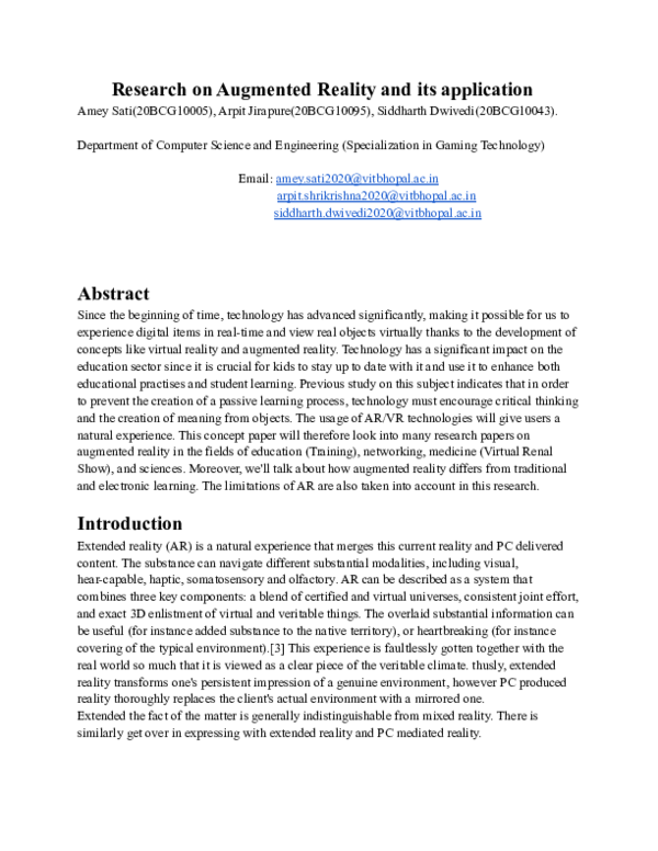 (PDF) Research on Augmented Reality and its application