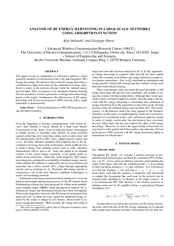 (PDF) Analysis of RF energy harvesting in large-scale networks using ...