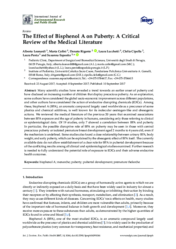 (PDF) The Effect of Bisphenol A on Puberty: A Critical Review of the ...
