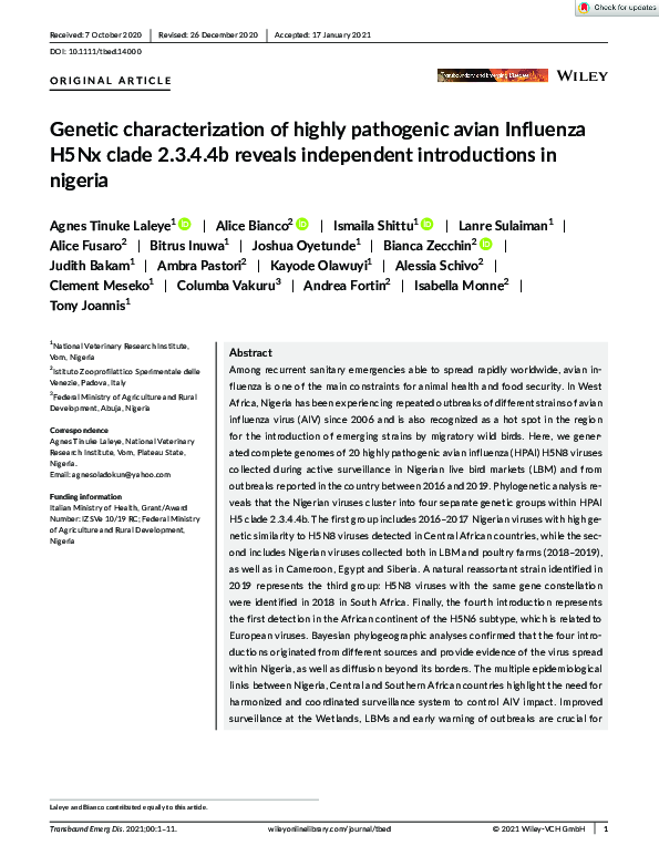 (PDF) Genetic characterization of highly pathogenic avian Influenza ...