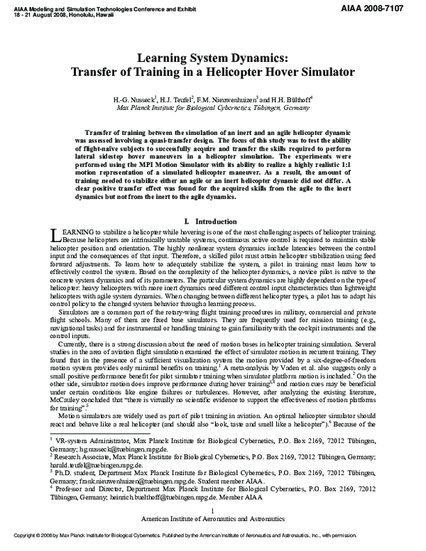 (PDF) Learning System Dynamics: Transfer of Training in a Helicopter ...