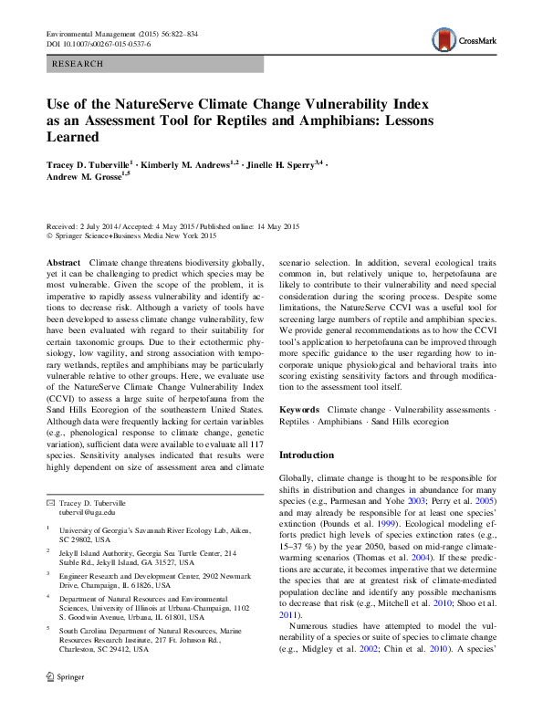 (PDF) Use of the NatureServe Climate Change Vulnerability Index as an ...