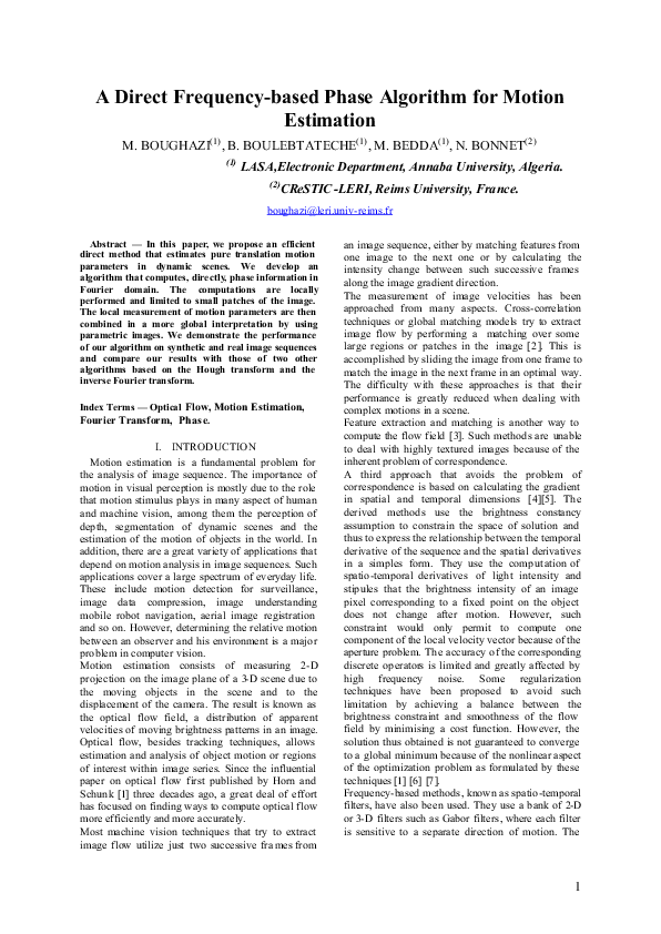 (PDF) A direct frequency-based phase algorithm for motion estimation