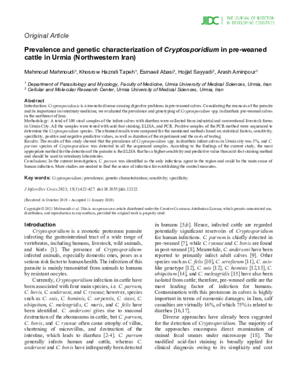 (PDF) Prevalence and genetic characterization of Cryptosporidium in pre ...