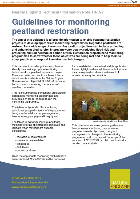 (PDF) Guidelines for monitoring the success of peatland restoration