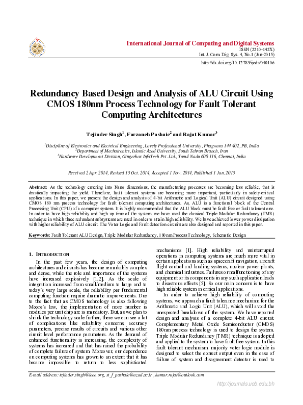 (PDF) Redundancy Based Design and Analysis of ALU Circuit Using CMOS ...